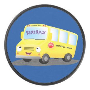 Disco De Hockey Personalizado de autobús escolar alegre y amarillo