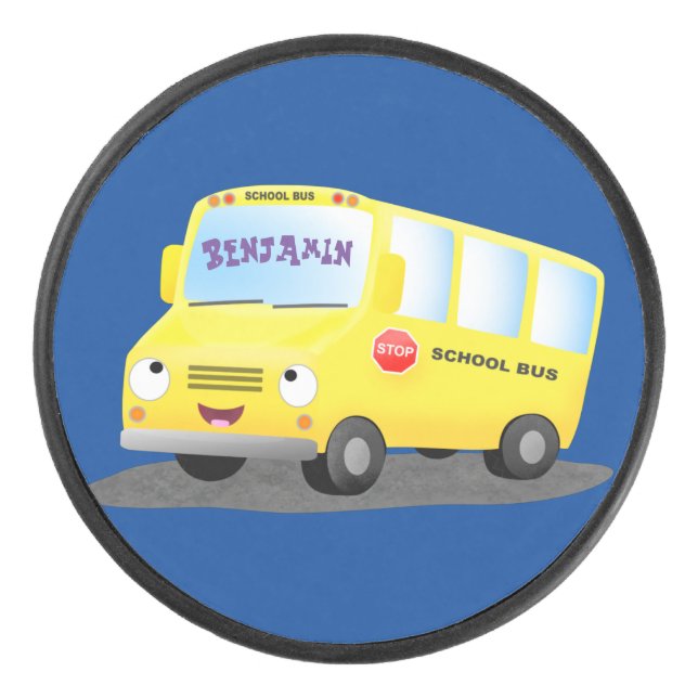 Disco De Hockey Personalizado de autobús escolar alegre y amarillo (Anverso)