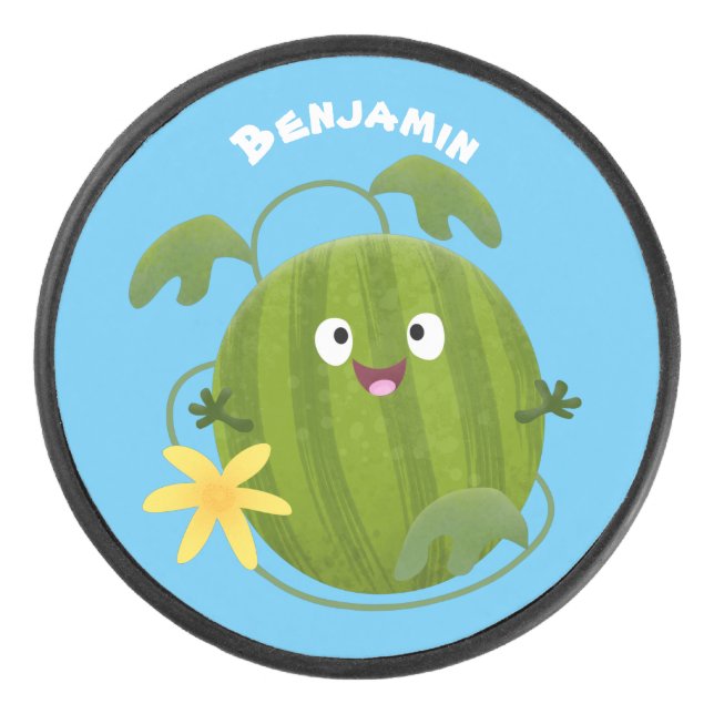 Disco De Hockey Personalizado de la sandía sonriente alegre (Anverso)