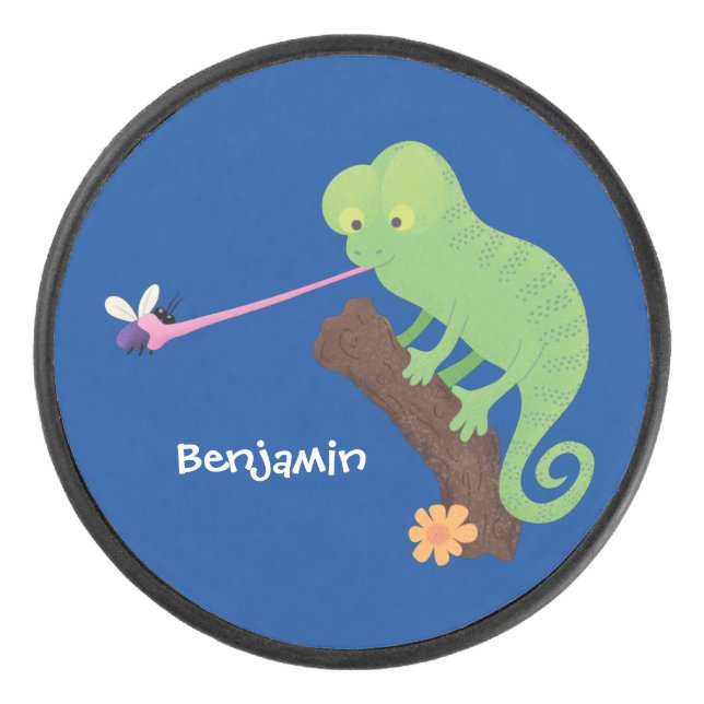 Disco De Hockey Personalizado de lagarto de camaleón verde lindo (Anverso)