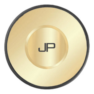 Disco De Hockey Personalizado Faux Gold Monogramed Elegant