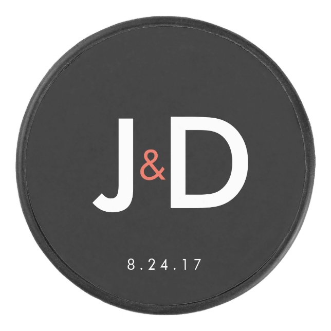 Disco De Hockey Personalizado Iniciales Favor de Boda (Anverso)