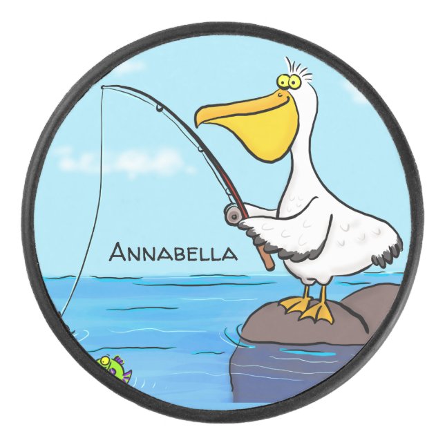 Disco De Hockey Personalizado pelícano de pesca divertida (Anverso)