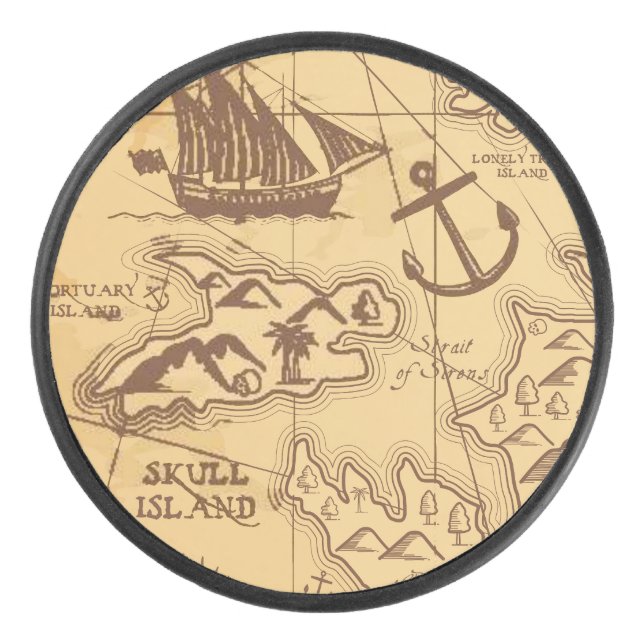 Disco De Hockey Personalizado Pirate mapa punto de tierra Familia (Anverso)