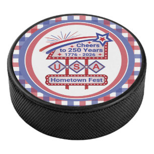 Disco De Hockey Personalizado USA 250–Marquesina Retro Patriótica