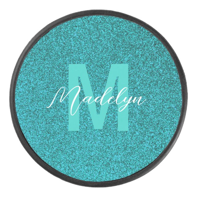 Disco De Hockey Personalized Name Stylish Glitter green (Anverso)