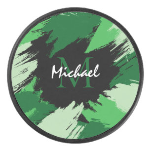 Disco De Hockey Pinceles de color verde con monograma