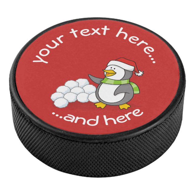 Disco De Hockey Pingüino navidad con bolas de nieve ondeando (3/4)