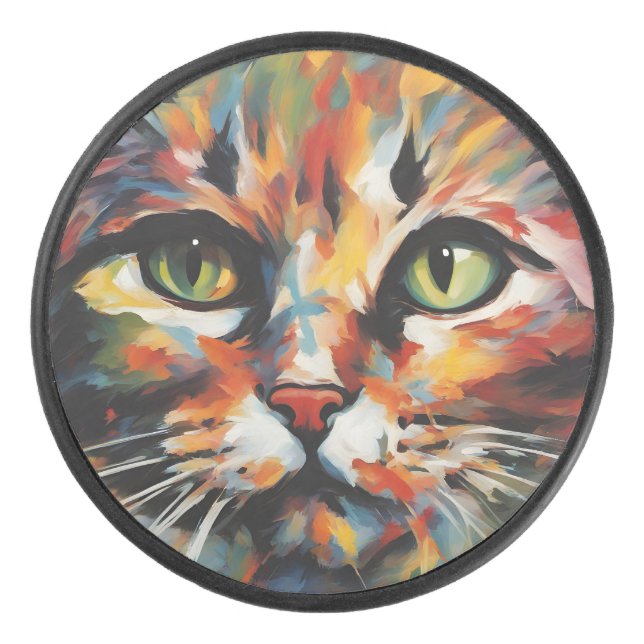 Disco De Hockey Pintura de gato (Anverso)