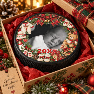 Disco De Hockey Primera Navidad del Bebé Foto Personalizada Año