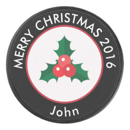 Disco De Hockey Puck de hockey/Navidades Holly y Berries