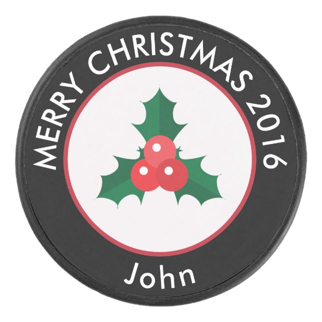 Disco De Hockey Puck de hockey/Navidades Holly y Berries (Anverso)