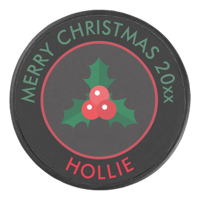 Disco De Hockey Puck de hockey sobre hielo/Navidades Holly Black (Anverso)