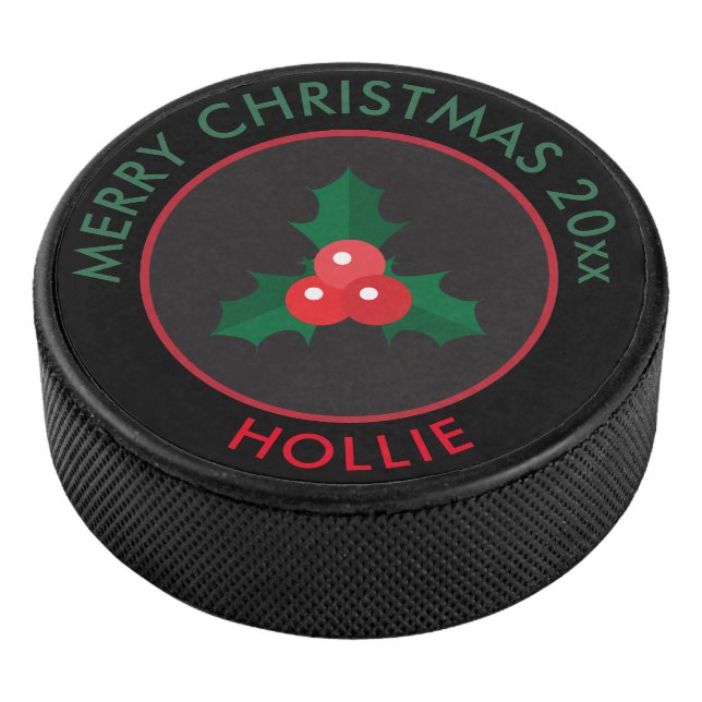 Disco De Hockey Puck de hockey sobre hielo/Navidades Holly Black (3/4)