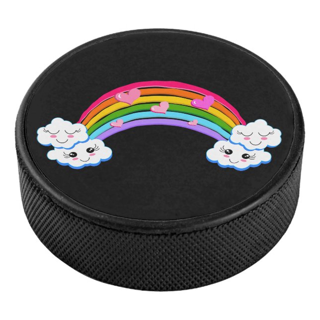 Disco De Hockey Puck de hockey sobre nubes arco iris (3/4)