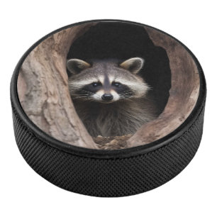 Disco De Hockey Racoon en la cueva del árbol