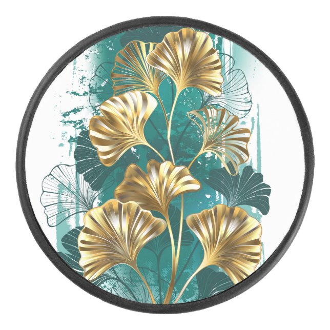 Disco De Hockey Rama con hojas doradas Ginko Biloba (Anverso)