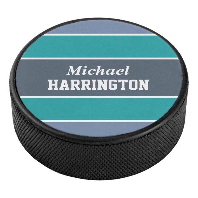 Disco De Hockey Rayas Patrón nombre personalizado hockey puck (3/4)