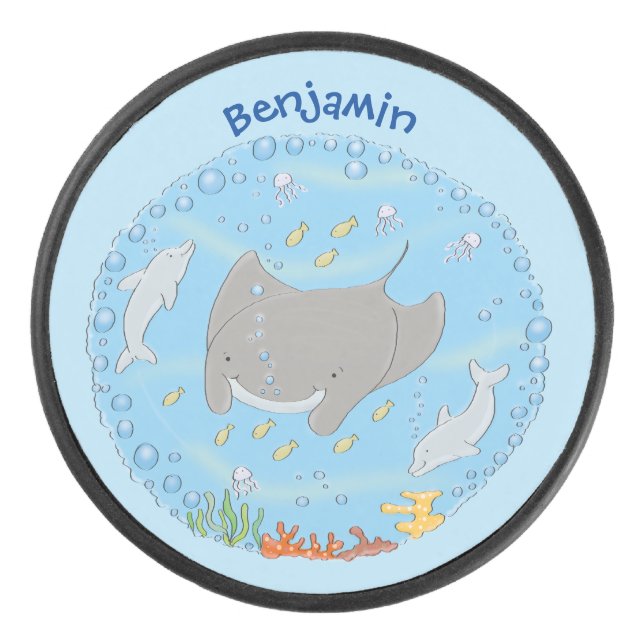 Disco De Hockey Rayo de manta y burbujas ilustracion personalizado (Anverso)