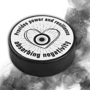 Disco De Hockey Rays, Heart, Black Evil Eye Protection monograma