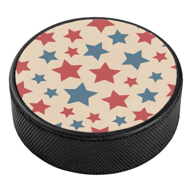 Disco De Hockey Red and Blue Stars, 4th of July, Beige Background (3/4)