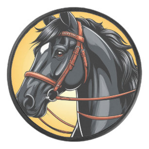 Disco De Hockey Retrato de caballo negro elegante