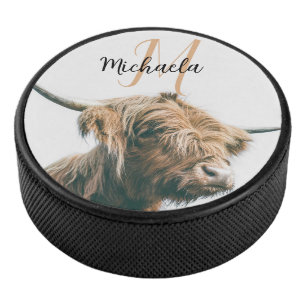 Disco De Hockey Retrato de vaca de Highland nombre personalizado m