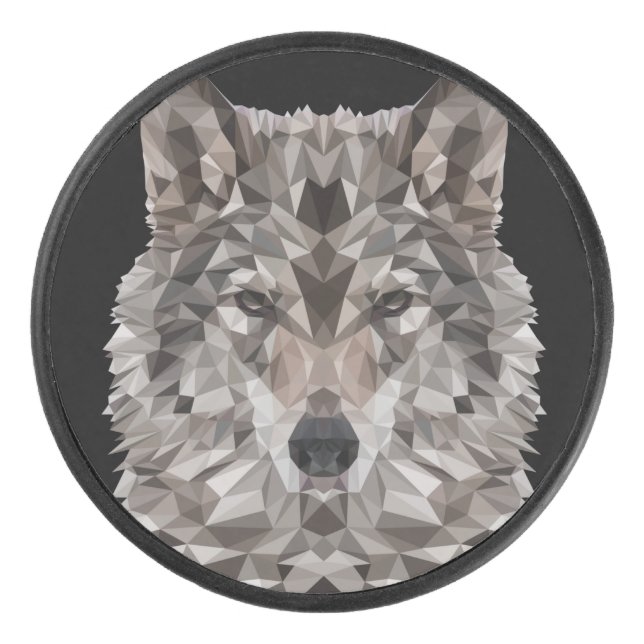 Disco De Hockey Retrato geométrico de lobo gris (Anverso)