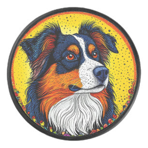 Disco De Hockey Retrato Ilustrado Vibrante de un Perro