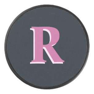 Disco De Hockey Rosa de la marina profunda monogramado