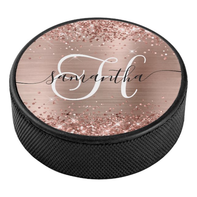 Disco De Hockey Rosa Purpurinoso Gold Glam Monogrammed (3/4)