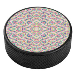 Disco De Hockey Round coaster with vibrant, symmetrical mandala 