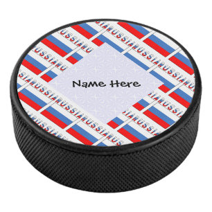 Disco De Hockey Rusia Bandera Rusa Tiled Negro Personalización