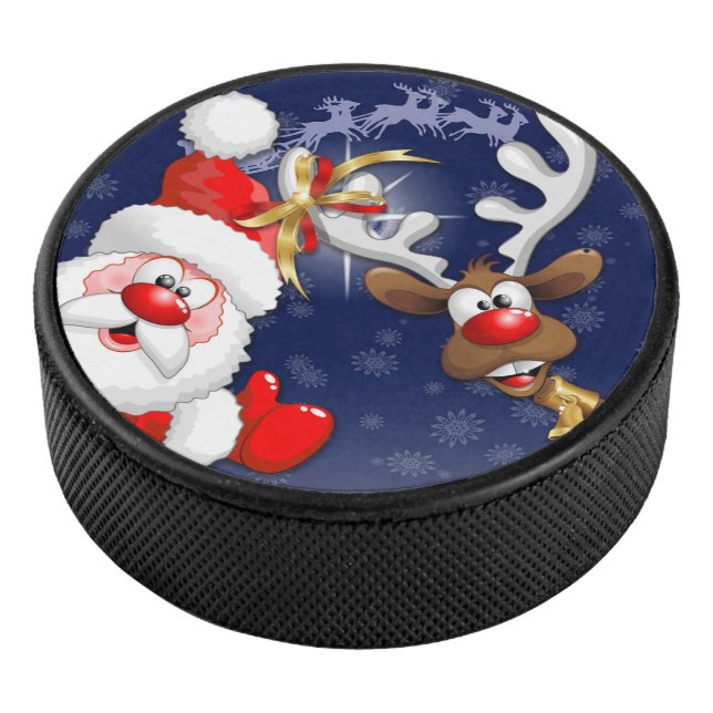 Disco De Hockey Santa y los renos Feliz Personalizado (3/4)