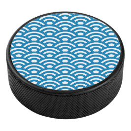 Disco De Hockey Seigaiha, olas, japonés, azul y blanco