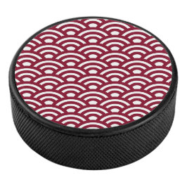 Disco De Hockey Seigaiha, Waves, Japanese, Burgundy and White
