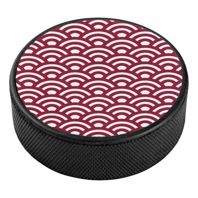 Disco De Hockey Seigaiha, Waves, Japanese, Burgundy and White (3/4)