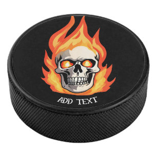 Disco De Hockey Skeleton Skull retro muerto quemándose en nombre d
