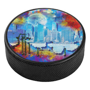 Disco De Hockey SlipperyJoe NYC grafiti luna rodeada de nubes dram