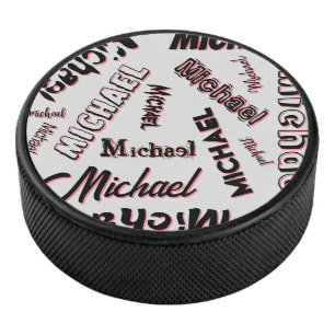 Disco De Hockey Sombra de color de rosa monograma de patrón de nom