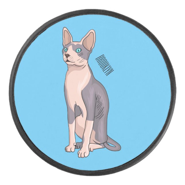 Disco De Hockey Sphynx cat cartoon illustration (Anverso)