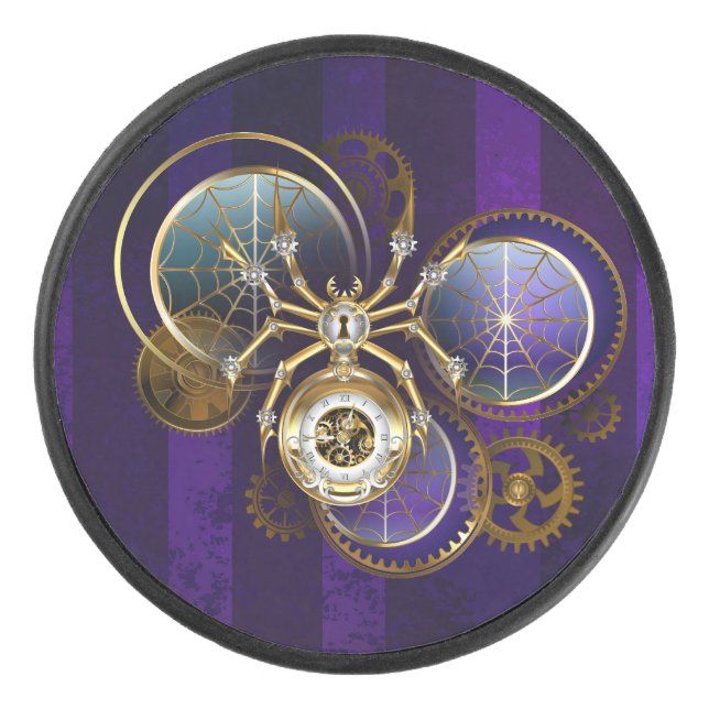 Disco De Hockey Spider Steampunk sobre fondo morado (Anverso)