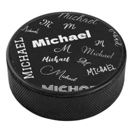 Disco De Hockey Su nombre y patrón personalizado monograma negro