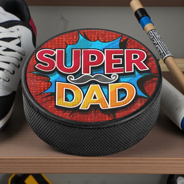 Disco De Hockey Super Dad Mustache Modern Grunge (Subido por el creador)