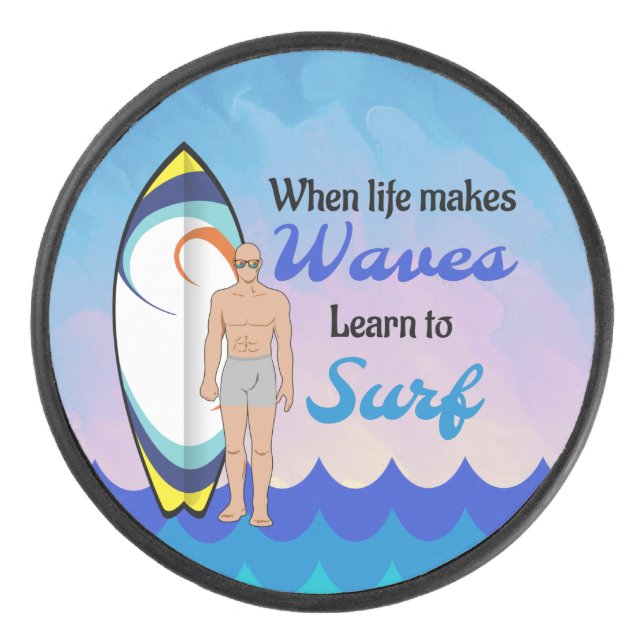 Disco De Hockey Surfboard Ocean Waves Blue Motivation Cita (Anverso)