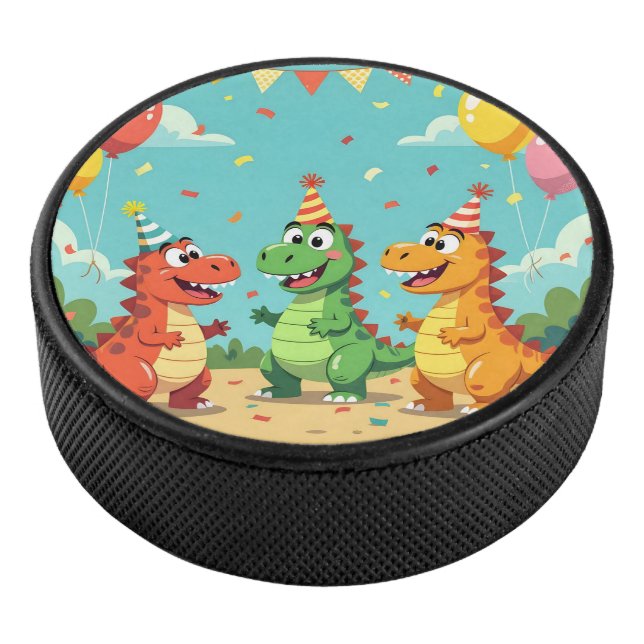 Disco De Hockey Tema de dinosaurios de cumpleaños felices (3/4)