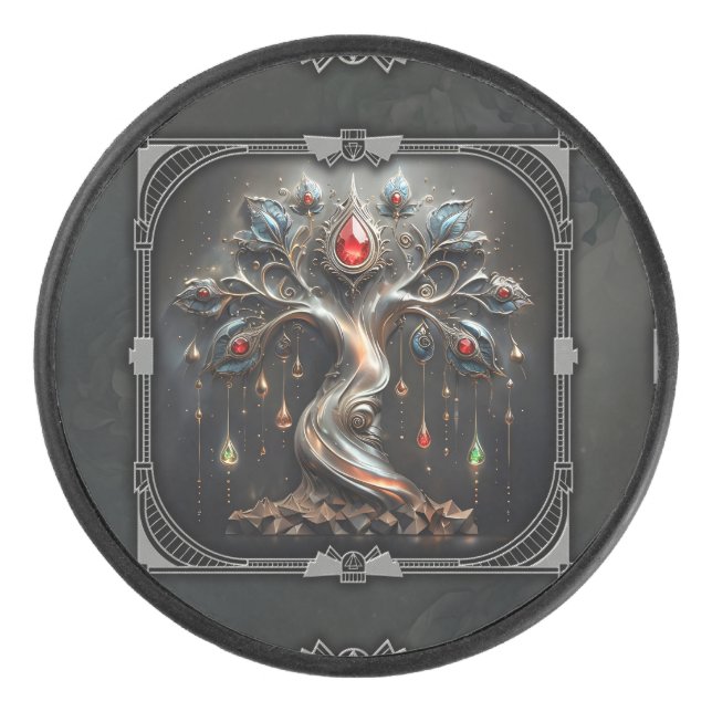 Disco De Hockey  The Art Deco Tree of Life design.  (Anverso)