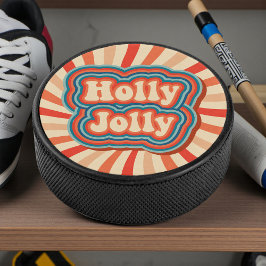 Disco De Hockey Tipografía de Holly Jolly Navidades Retro