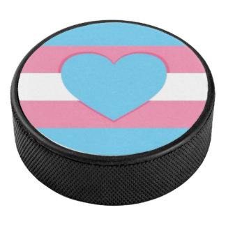 Disco De Hockey trans flag and heart hockey puck