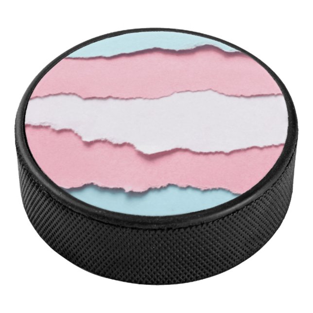 Disco De Hockey trans flag torn design on hockey Puck (3/4)